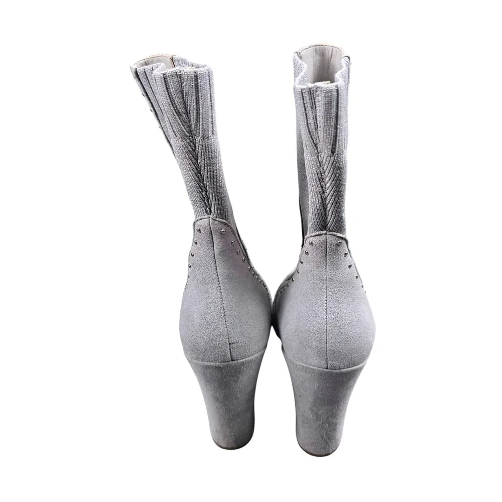 Dolce Vita Studded Boots Suede Womens 9.5 Gray Pointed Toe Chunky Heel‎ 4